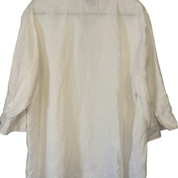 Edward Linen 100% Irish 2X Plus Size Embroidered Scallop hem Button white Top - Picture 2 of 12